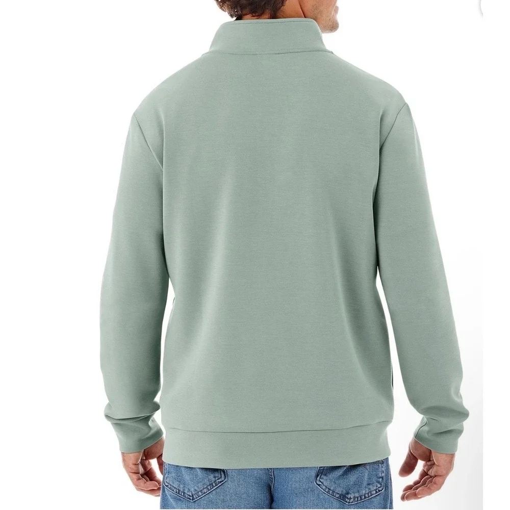 Mens Sage Green Quarter Zip Mock Neck Pullover Sweatshirt with Pockets Size M - Picture 3 of 5